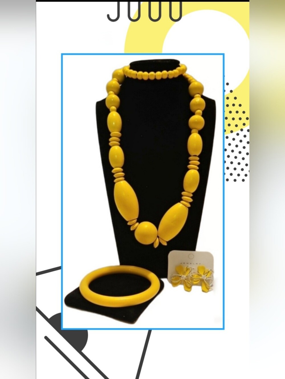 Yellow Bead Necklace, Bracelet & Earring Jewelry Set